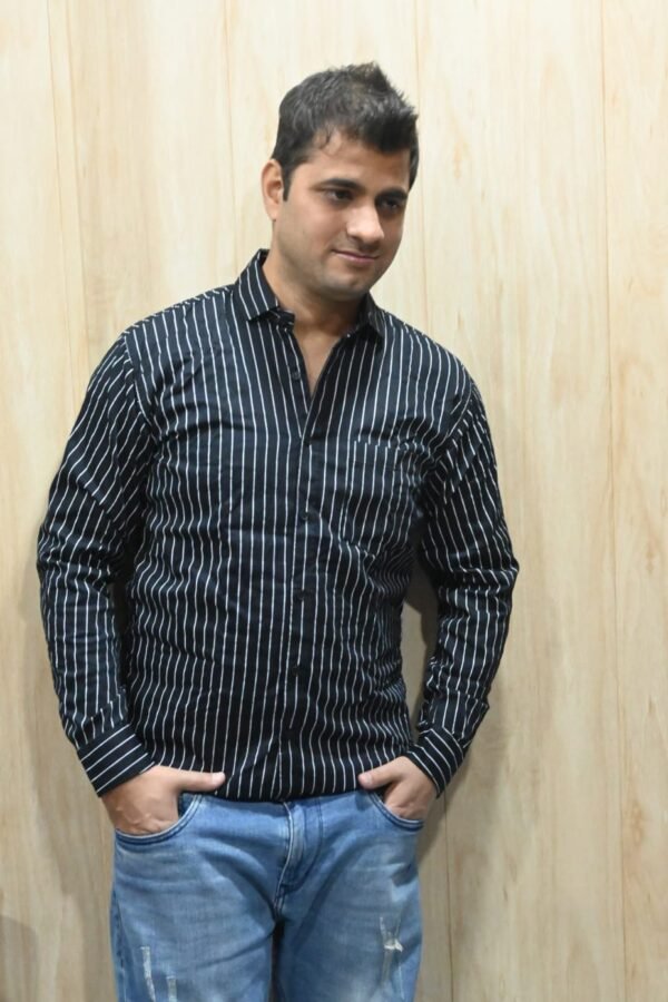 Men's Premium Striped Shirt - Black with White